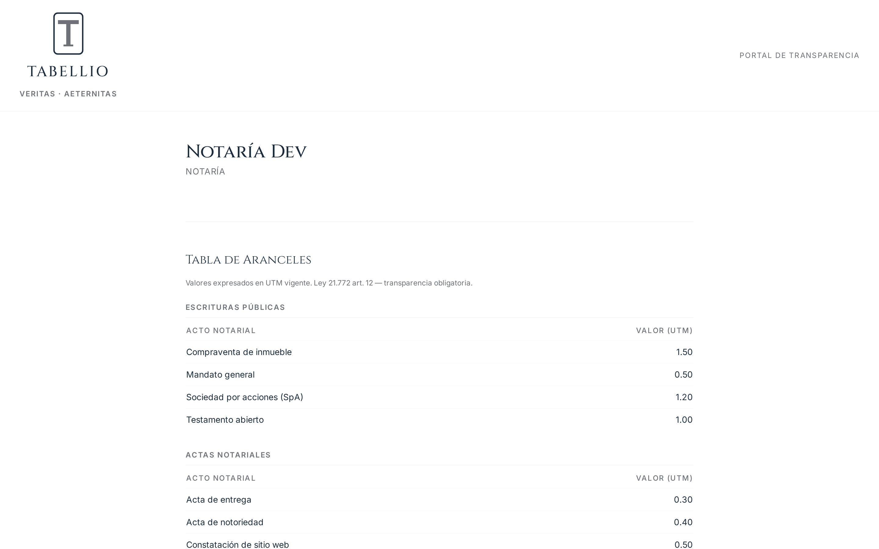 Portal de transparencia público de la notaría